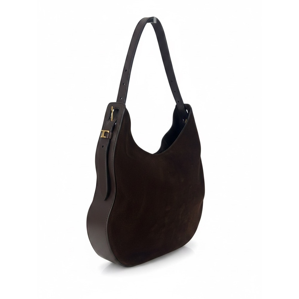 Tod's Oboe T Timeless Suede Leather Shoulder Bag Brown